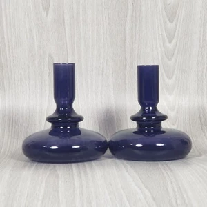 Anthropologie Delaney Glass Cobalt Blue Bud Vase Candle Stick Holder Set of 2 - Picture 1 of 4