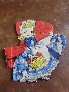 "Valentine Wish" Red Riding Hood Vintage 1943 Unused Hallmark Die-Cut Valentine - Picture 1 of 3