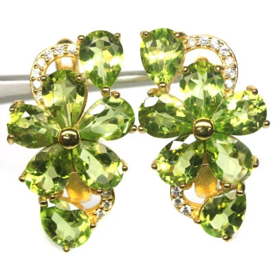 Nicht Erhitzt Grün Peridot & Cubic Zirkonia Ohrringe 925 Sterling Silber - Bild 1 von 4