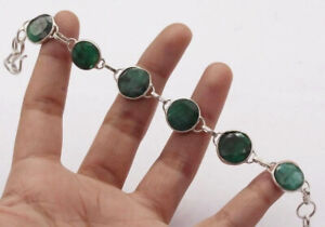 Emerald 925 Silver Plated Handmade Bracelet of 8.2" Ethnic Gift