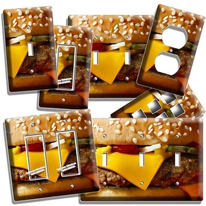 CHEESEBURGER JUICY BEEF BURGER LIGHT SWITCH OUTLET WALL PLATE ROOM BEDROOM DECOR - Picture 1 of 30