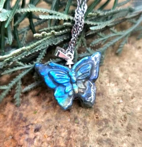 Nature Labradorite Flashy Butterfly Pendant Necklace - Picture 1 of 10