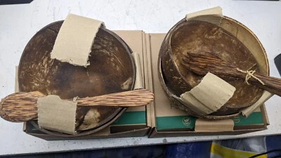 4 个 Bambaw 椰子碗加上 2 套勺子和叉子天然素食独特新品 — 第 1/4 张图片