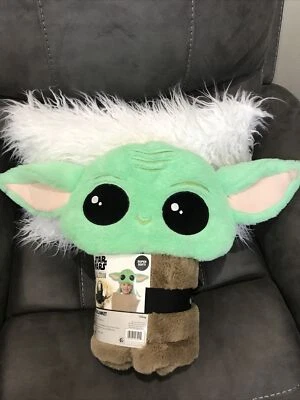 STAR WARS THE MANDALORIAN BABY YODA Hooded Blanket 30inx50in - New! SUPER SOFT - Изображение 1 из 4