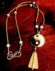 Yin Yang peace Stone unique Beautiful Solid Brass Necklace Dezigns By Zetroc - Picture 1 of 10