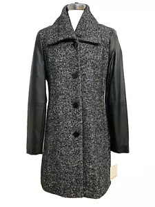New! Calvin Klein Women's Winter Coat size 2 Black White Tweet Wool Blend - Picture 1 of 6