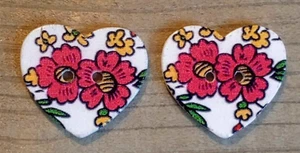 2 Flower Heart Sewing Buttons Crafting Wood 2 Hole 1"  - Picture 1 of 2