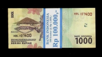 INDONESIA 1000 P-154 RUPIAH 2016 x 100 Pcs Bundle UNC Replacement Dancer NOTE - Image 1 of 3