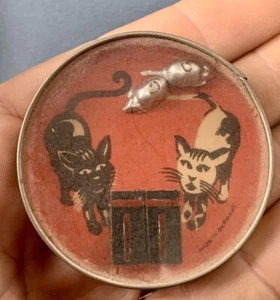 Antique Cat & Mouse Dexterity Puzzle Rare Game Toy Germany Pocket Mirror - Picture 1 of 4