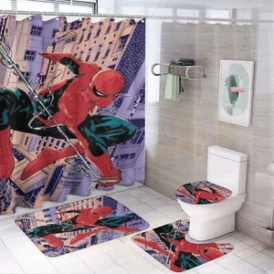 Spider-Man Cartoon Shower Curtain Set, Spider-Man Cartoon Toilet Seat Cover Set - Picture 1 of 1