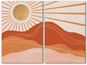 Sunshine Landscape Wall Art Abstract Boho Minimalist Canvas Prints Set of 2 - Picture 1 of 5
