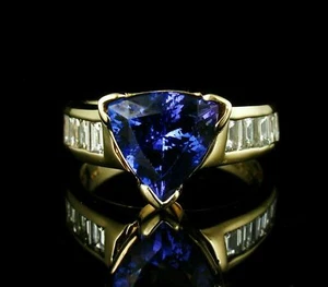 2.25Ct Trillion Cut Tanzanite Wedding Anniversary Ring in 14K Yellow Gold Finish - Picture 1 of 4