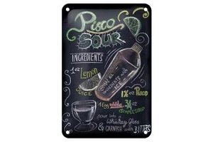 Blechschild Cocktail 12x18 cm Rezept Pisco Sour Metall Deko Schild - Bild 1 von 5