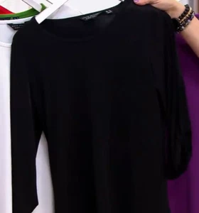 Susan Graver Every Day maglia liquida 3/4 twist sleeve Bateau Nec nero XXS A574035 - Foto 1 di 4