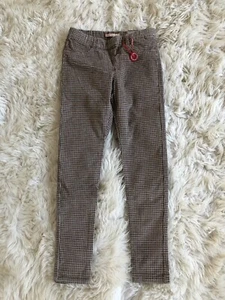 New Zara Girls Khaki Gold Black Mini Herringbone Print Skinny Legging Pants Sz 8 - Picture 1 of 7