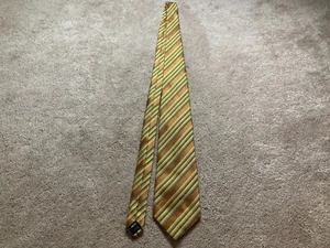 Paolo Davide Mens Tie Yellow Orange Striped 100% Silk 56"x4" - Picture 1 of 7