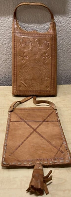 "Cartera de cuero estampada a mano hecha a mano con borla de flecos 8"" X 5,5""" Foto 1 de 4