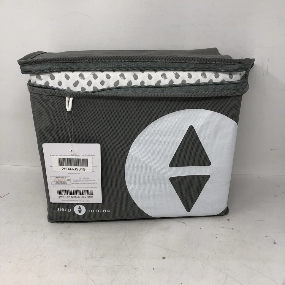 SLEEP NUMBER  ESSENTIAL FIT COTTON SHEET SET LIGHT GRAY DOT SPLIT EASTERN KING - Image 1 of 4