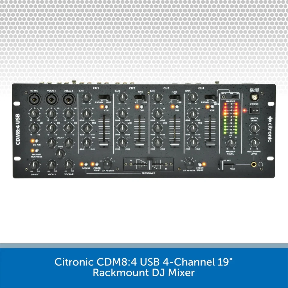 Citronic CDM8:4 USB 4-Channel DJ Mixer 19" Rackmount 14 Input Karaoke Mic Echo - Image 1 of 4