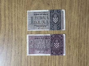 CROAZIA LOTTO 2 BANCONOTE 1 + 2 KUNE SUBALPINA - Foto 1 di 3