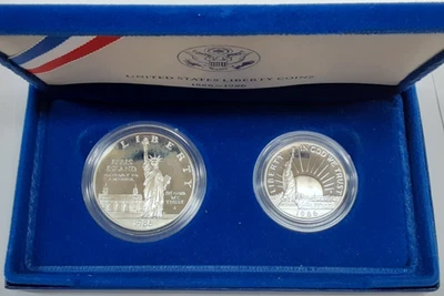 1986-S US Mint Statue of Liberty Proof Silver Dollar & Clad Half Dollar in OGP - Image 1 of 4
