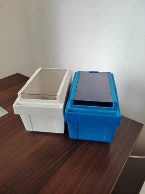 Blue White Fellowes Floppy Disk Storage Box with lid Made in France - Image 1 of 4