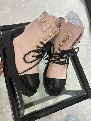 Chanel Comparable Pink and Black Boots 9.5 - Image 1 of 2