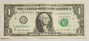 202$1 ONE DOLLAR BILL : 4 Pairs TRIANARY Fancy Serial Number (D00888181F) - Picture 1 of 2