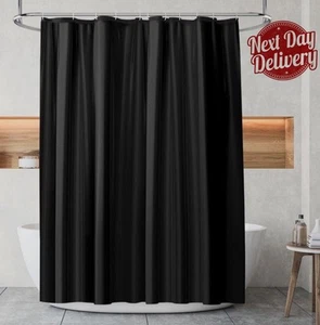 Fabric Polyester Bathroom Plain Shower Curtain 180x180CM Hooks Waterproof Black - Picture 1 of 8