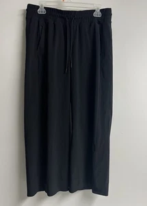 Athleta Wide Leg Womens Pants Black Size 12 Zip Logo Pockets Elastic Waist - Picture 1 of 13