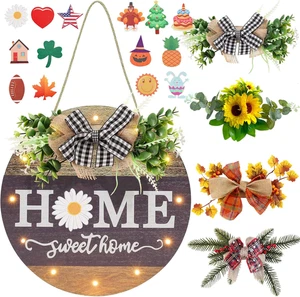 Interchangeable Seasonal Welcome Sign Front Door Decoration, 4 Seasonal Wreaths - Picture 1 of 12