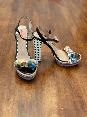 BETSEY JOHNSON Mujer Polka Extravagante Ocasión Especial Eslinga Plataforma Talla 10 Foto 1 de 4