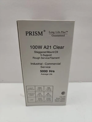 Prism 100W A21/CL100/P5 130V Rough Service Industrial Grade Bulbs 👍103572  - Image 1 of 3