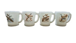 Set 4 Tazzine Caffè Vintage Fire King Vetro Latte Gioco Uccellini - Foto 1 di 8