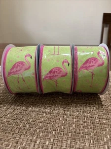 (3) Pink Flamingo Wired Ribbon 2.5 “ Wide X 10 Yards - Picture 1 of 5