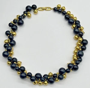 Vintage Napier Black & Gold Beaded Statement Bubble Necklace Choker - Picture 1 of 5