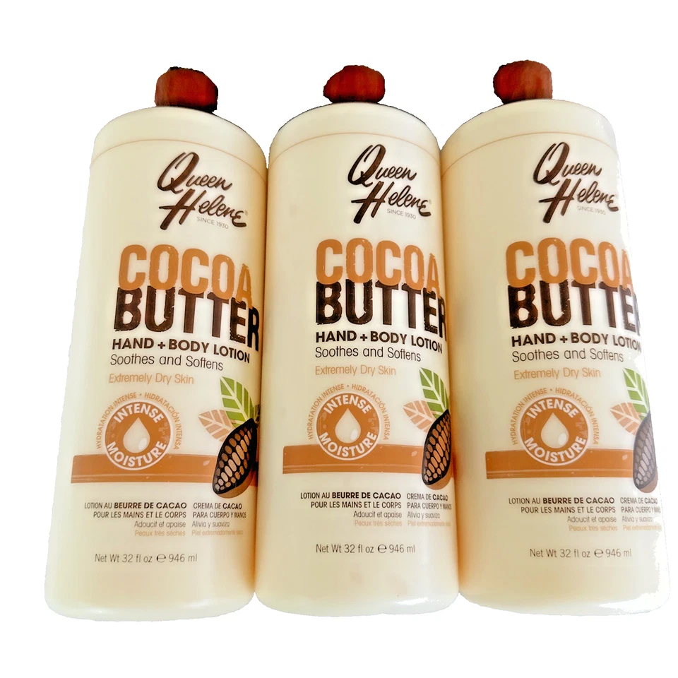 QUEEN HELENE MANTECA DE CACAO LOCIÓN PARA MANOS Y CUERPO JUMBO 32 OZ (3) PAQUETE PIEL SECA NUEVO Foto 1 de 4