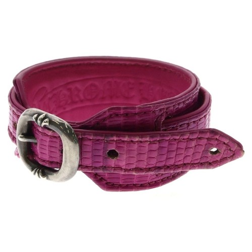 CHROME HEARTS Bracciale pelle rock & roll cuori cromati R&r SLIM SMALL BUCKLE rosa argento