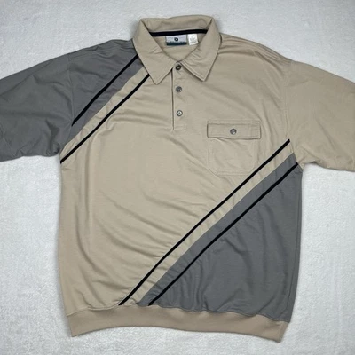 Greenline Mens XL Polo Shirt Short Sleeve Golfing Beige Gray Accents - Image 1 of 4