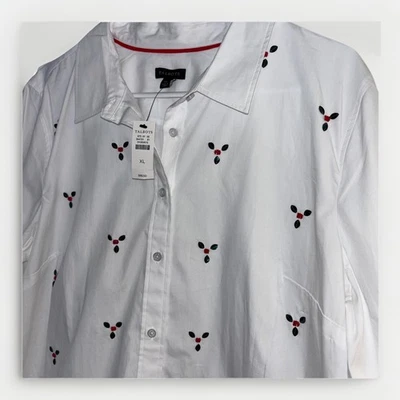 Talbots Womens Size XL Christmas Holly Sequin Long Sleeve Button Up Top Holidays - Image 1 of 4