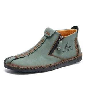 Hand-stitching Ankle Boots Men's Waterproof Casual Sneakers Slip on Flat Loafers - Picture 1 of 20