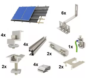Solar Photovoltaik Ziegeldach Montage Set 2 Module Schiene Dachhaken PV 30 35 40 - Bild 1 von 1