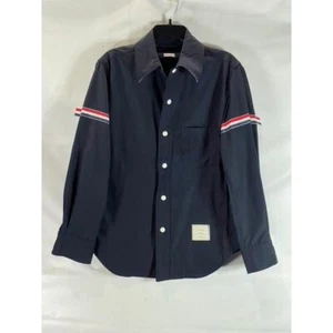 THOM BROWNE Men's Navy Stripe Armband Patch Button-Up Shirt Jacket SZ 1(S) - Picture 1 of 15