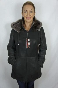 Marrón 100% piel de oveja Shearling Leather Lambskin Coat Jacket extraíble Capucha XS-5X - Imagen 1 de 12