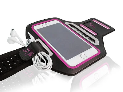 Universal Smartphone 4.7" Hot Pink Lycra Armband Sports Reflective Headphone Tie - Image 1 of 4