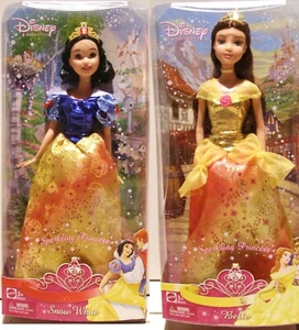 2-SET SPARKLING PRINCESS BELLE & SNOW WHITE Disney Dolls Beauty Beast Girls NEW - Picture 1 of 3