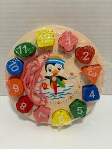 Educational Wooden Classic Toy Geometry Digital Clock Puzzles Cartoon Animal Toy - Picture 1 of 7