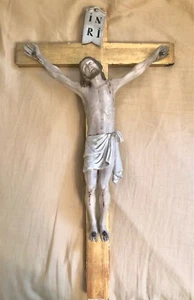 EXQUISITE FRENCH 18TH C. CRUCIFIX CA. 1780 ORIGINAL POLYCHROMING CARVED WOOD - Picture 1 of 12