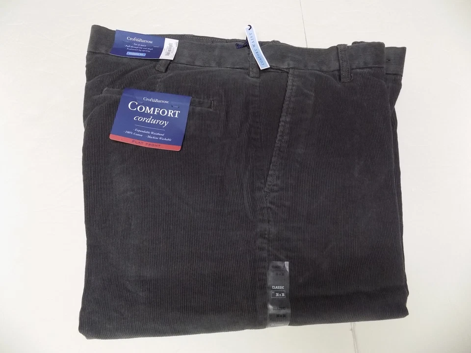 36 X 36 EXPANDABLE WAIST FLAT FRONT CROFT & BARROW CORDS -NEWPORT GRAY- NWT - Image 1 of 1