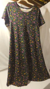 Nuevo con etiquetas Lularoe Carly L flores moradas y amarillas con hojas verdes-dobladillo recortado - Imagen 1 de 7